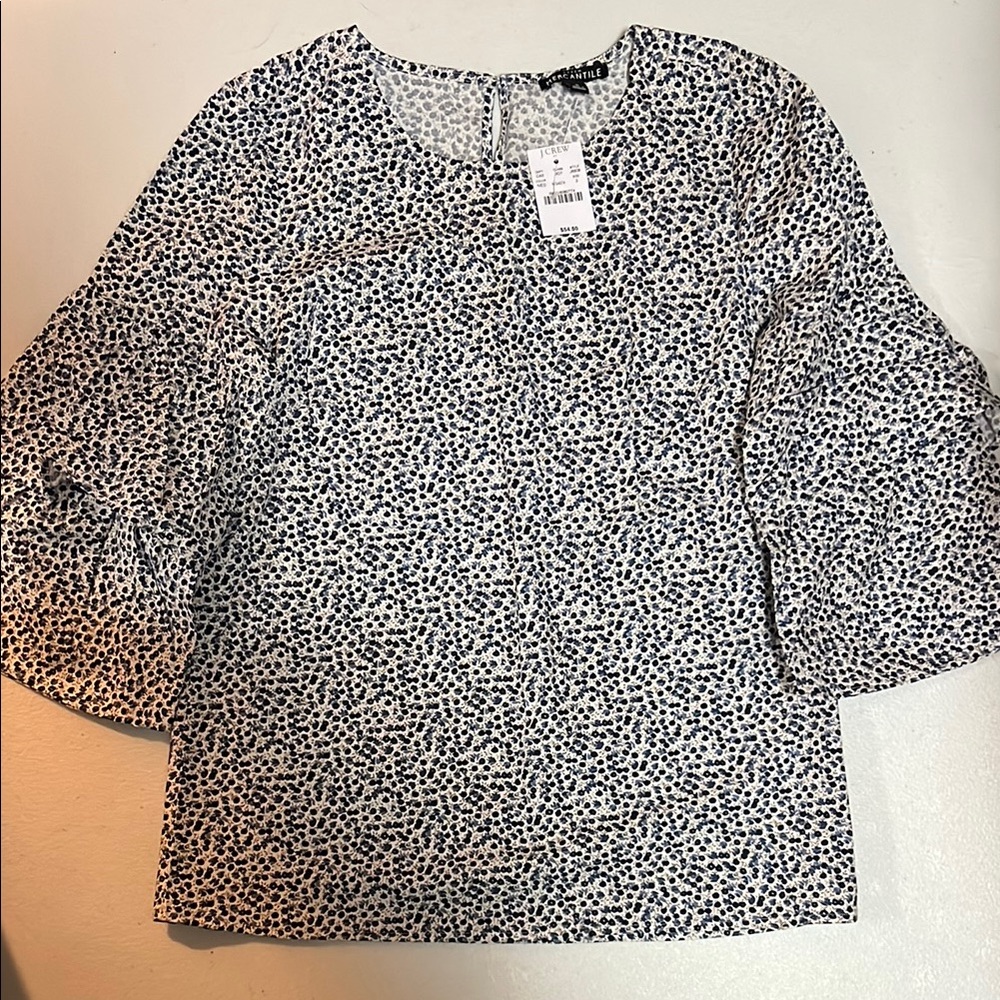 Women’s NWT J.Crew Mercantile Peasant Top Ruffle Sleeves Ditsy Floral Blue, sz 2